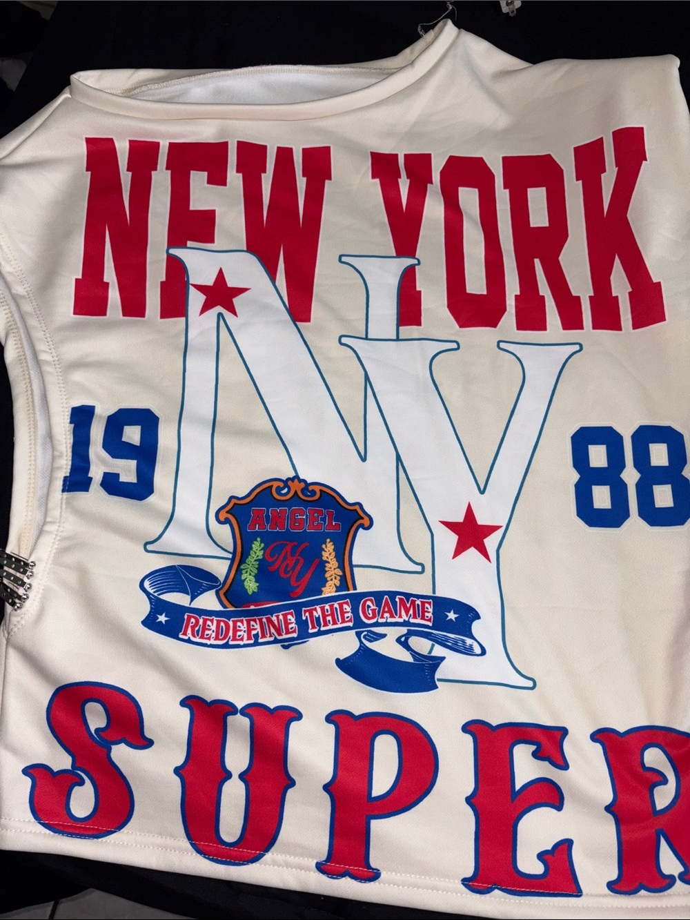 SHEIN White Graphic 'New York' Sports Tank with Red & Blue Print